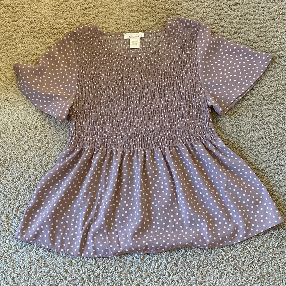 Womens Small Pink and White Polka Dot Top